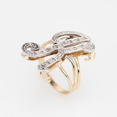 Letter K Diamond Initial Ring Vintage 14k Yellow Gold Sz 9 Fine Estate Jewelry