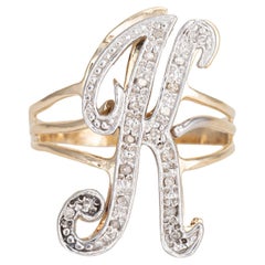 Letter K Diamond Initial Ring Vintage 14k Yellow Gold Sz 9 Fine Estate Jewelry
