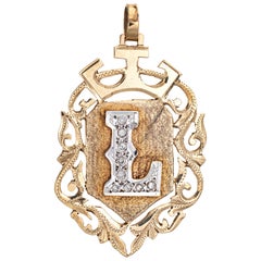 Letter L Initial Diamond Pendant Vintage 14 Karat Gold Large Estate Jewelry