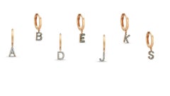 Letter L 'Single' 14k Rose Gold Earring with White Diamond