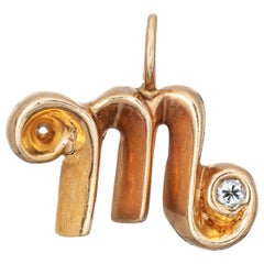 Letter M Initial Pendant Vintage Charm 14 Karat Estate Fine Jewelry Cursive Font
