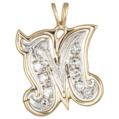 Letter M Initial Pendant Vintage Charm 14K Two-Tone Gold Estate Fine Jewelry