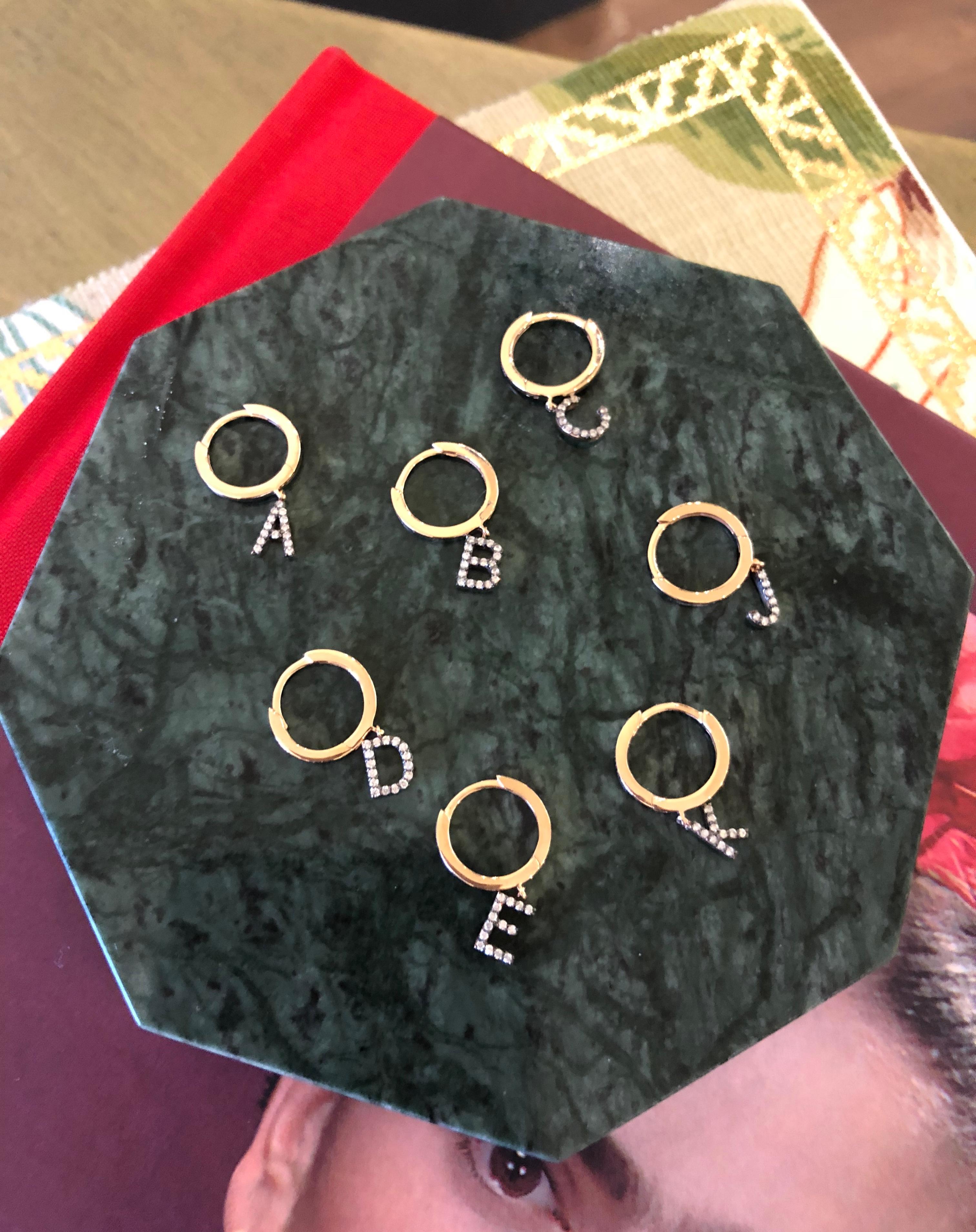 Modern Letter M 'Single' 14k Rose Gold Earring with White Diamond For Sale