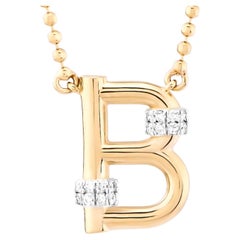 Letter Necklace, Diamond E Color 14K Yellow Gold, B Initial Pendant Ball Chain