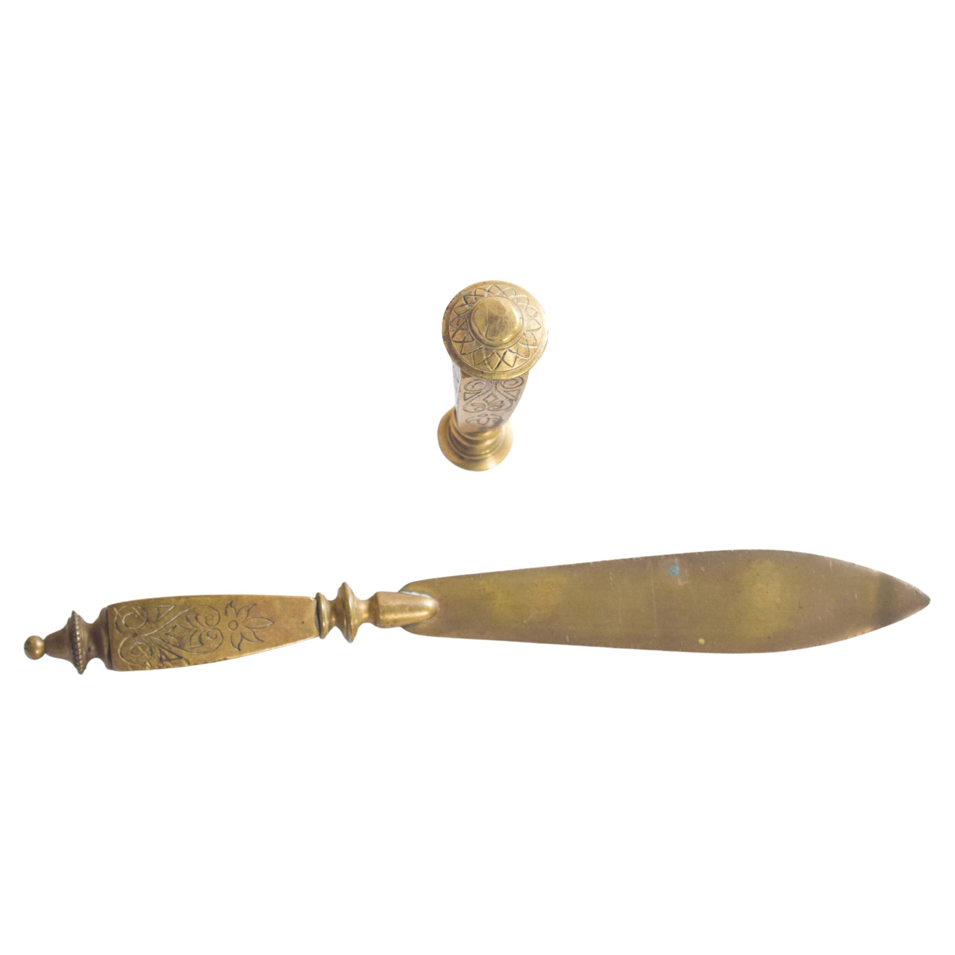 Letter Opener and Seal, in Yellow Metal