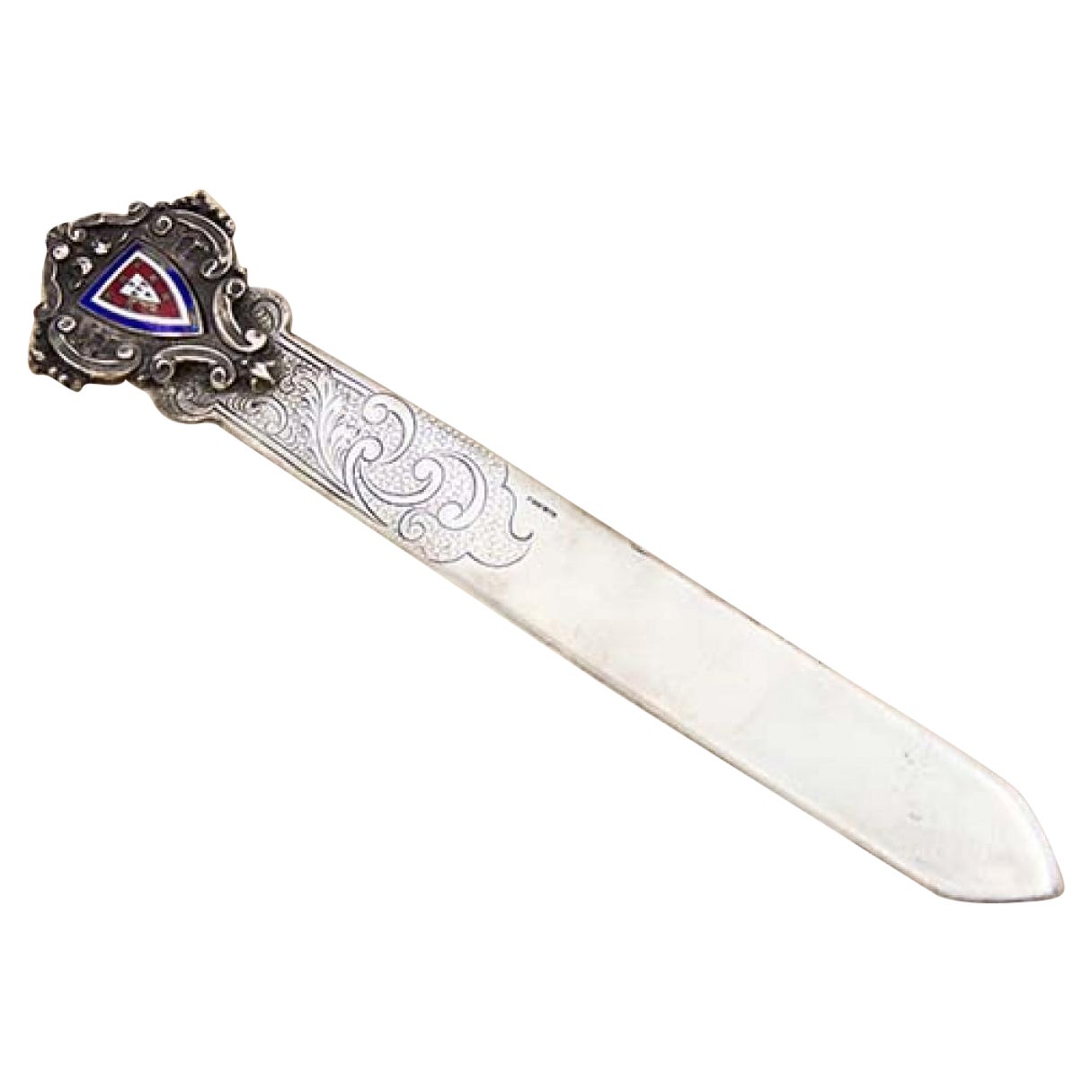 Letter opener in silver with five corners of Portugal in enamel, reliefs