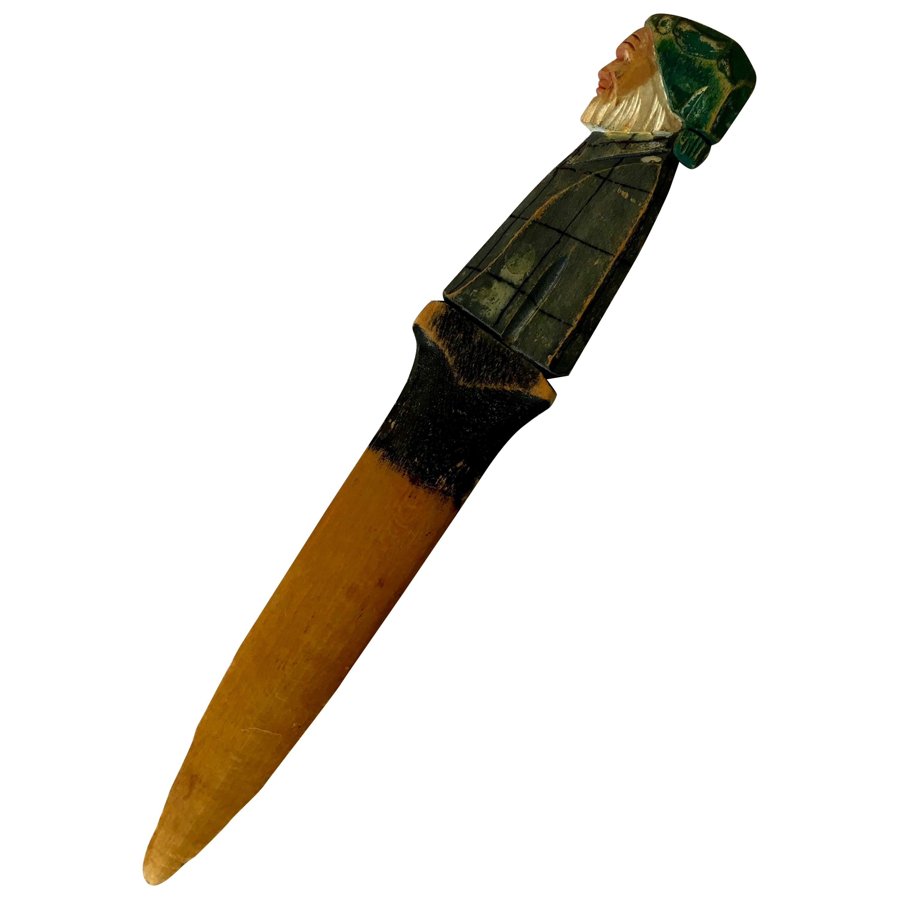 Letter Opener of Man in Night Clothes Hand Carved, Vintage For Sale