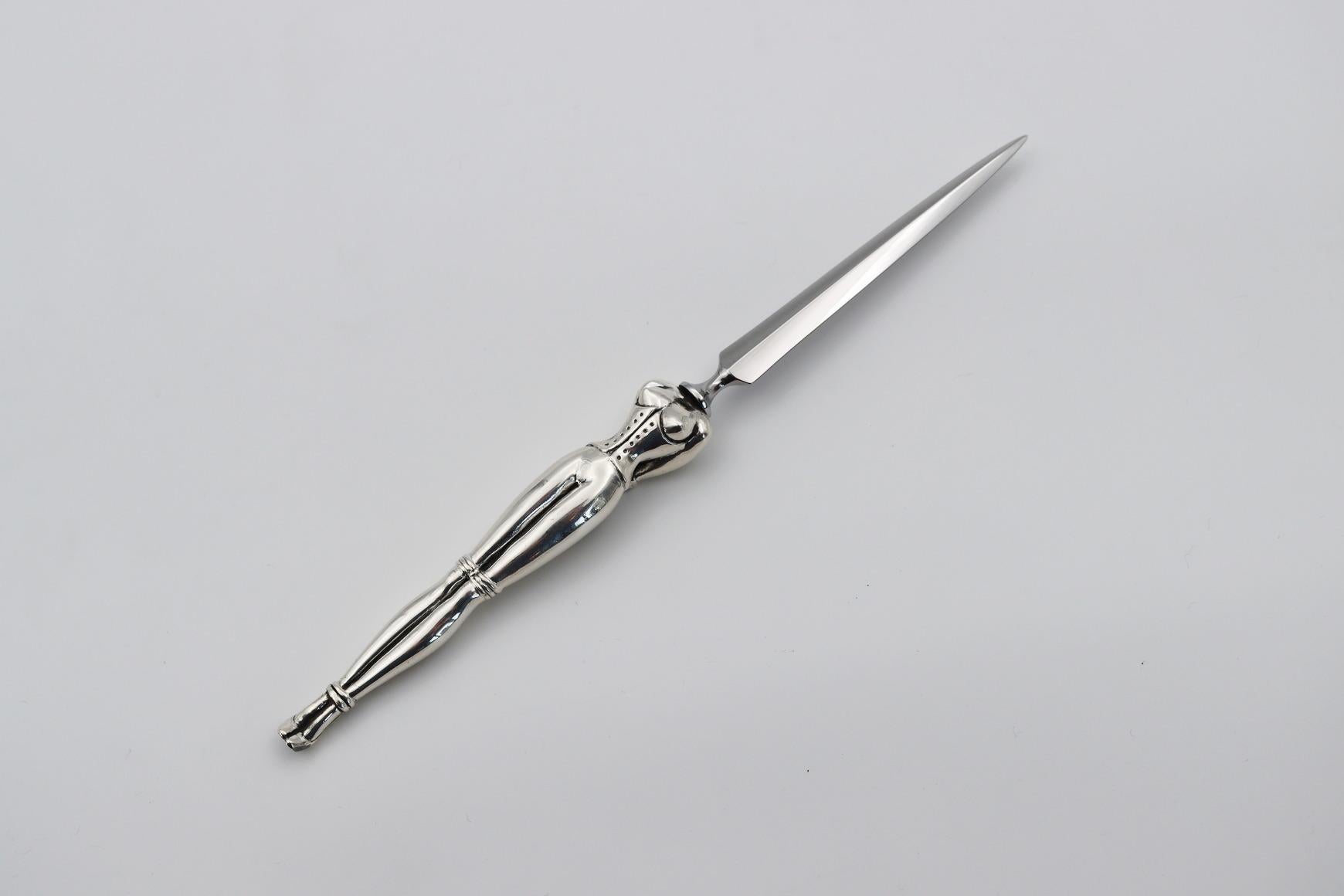Silvered Letter Opener or Paper Cutter in Silver Bronze For Sale