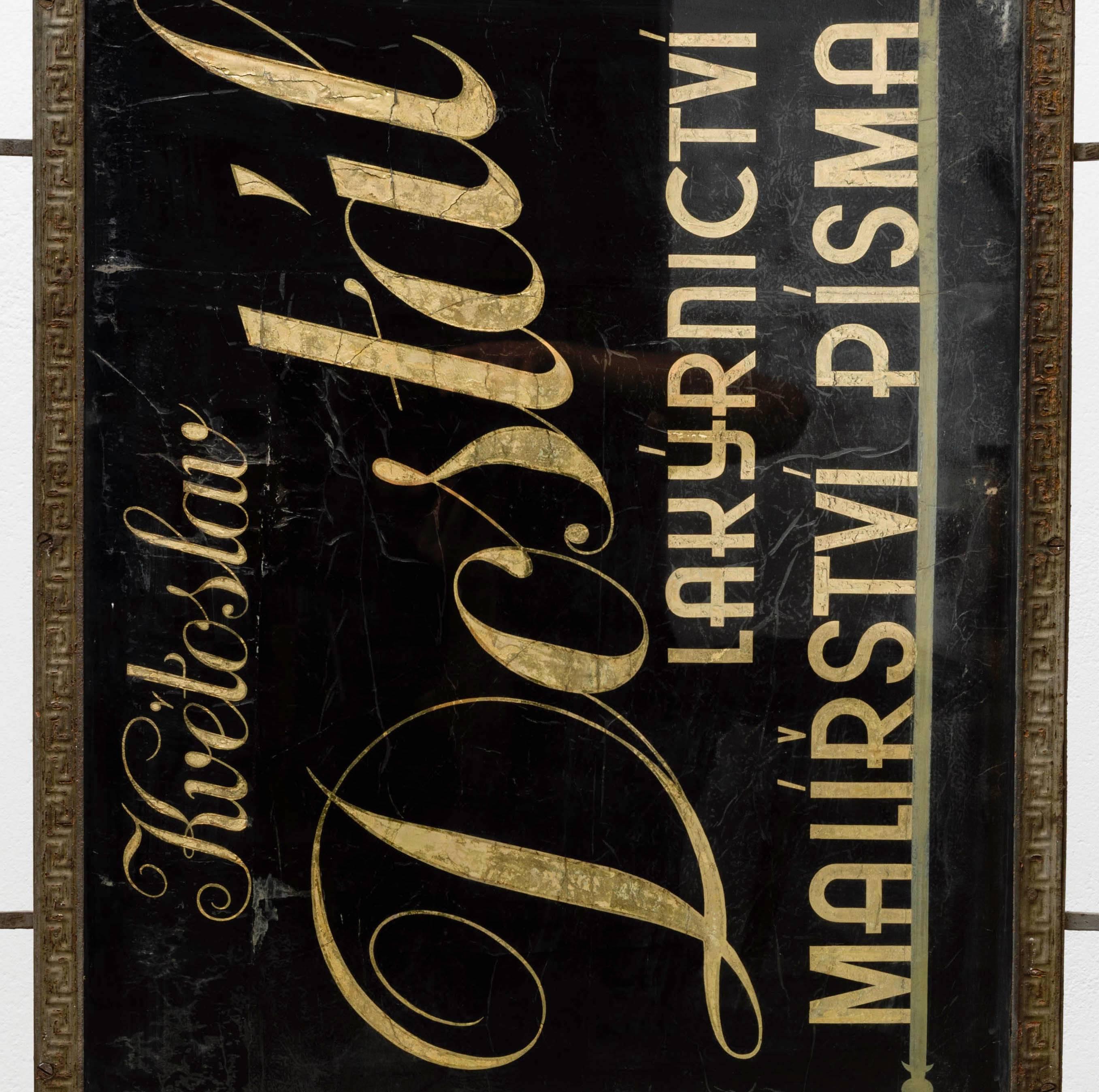 Letter Painter Kvetoslav Dostal Shop Sign, circa 1900 In Good Condition For Sale In Wien, AT