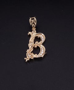 Letter pendant "B" 14K Yellow Gold  diamonds  victorian style