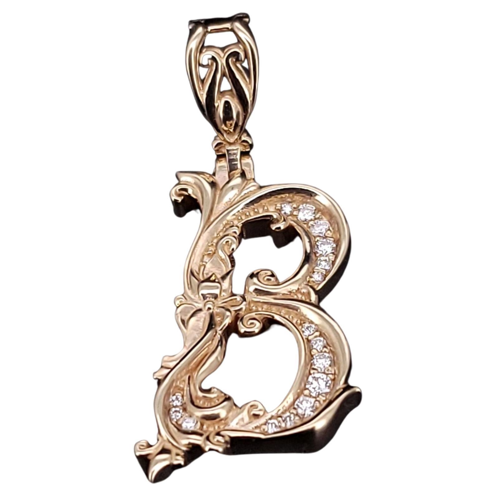 Pendentif lettre B en or jaune 14 carats  diamants  style victorien