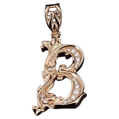 Letter pendant "B" 14K Yellow Gold  diamonds  victorian style