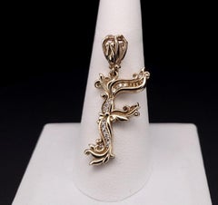Pendentif lettre "F" Or jaune 14K  diamants  style victorien