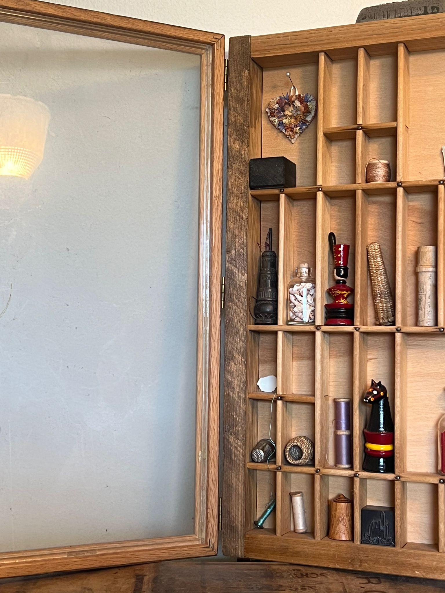 Letter Press Box Trinket Shelf with Glass Door For Sale 3