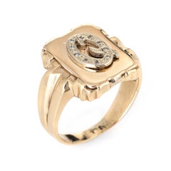Letter Q Signet Ring Vintage 14 Karat Yellow Gold Square Men's Initial Jewelry