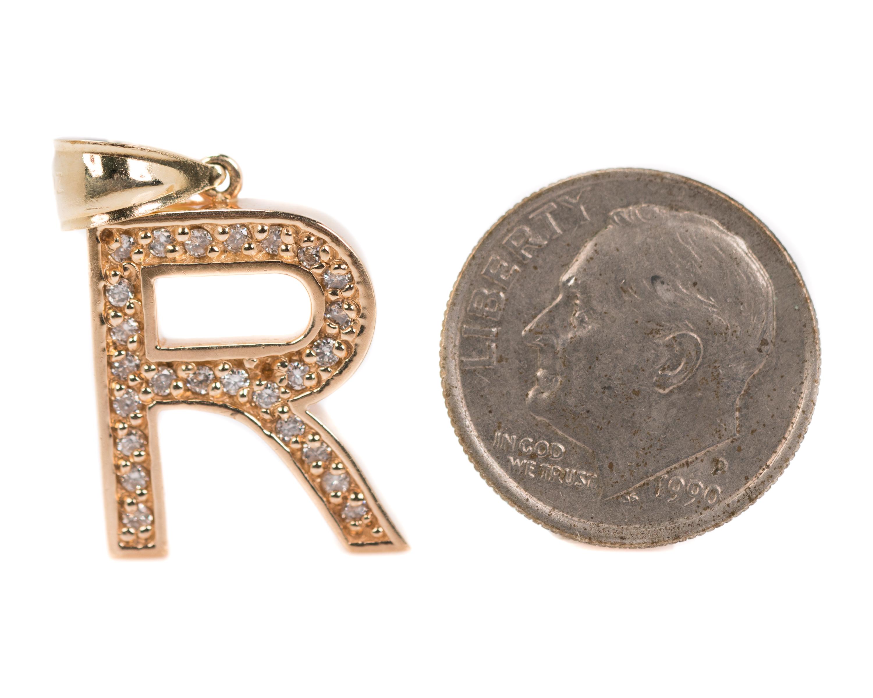 Women's Letter R Diamond Pendant Charm in 14 Karat Yellow Gold