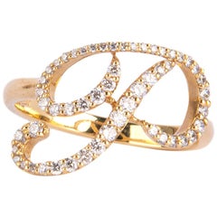 Letter Yellow Gold Ring with Diamonds