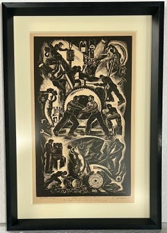 "Labor in a Diesel Plant" Machine Age American Scene Industrial Mid 20th Century