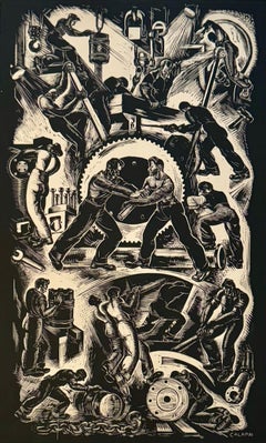 "Trabajo en una planta diesel" Edad de la máquina Escena americana Industrial Mediados del siglo XX