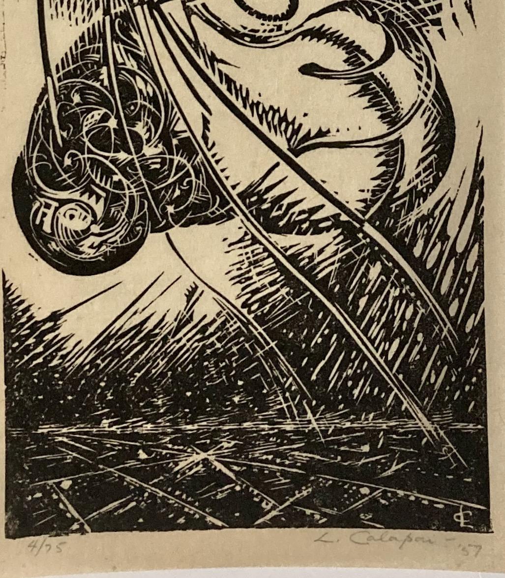 Letterio Calapai, (Sky Abstraction), 1957, mid-century wood engraving For Sale 3