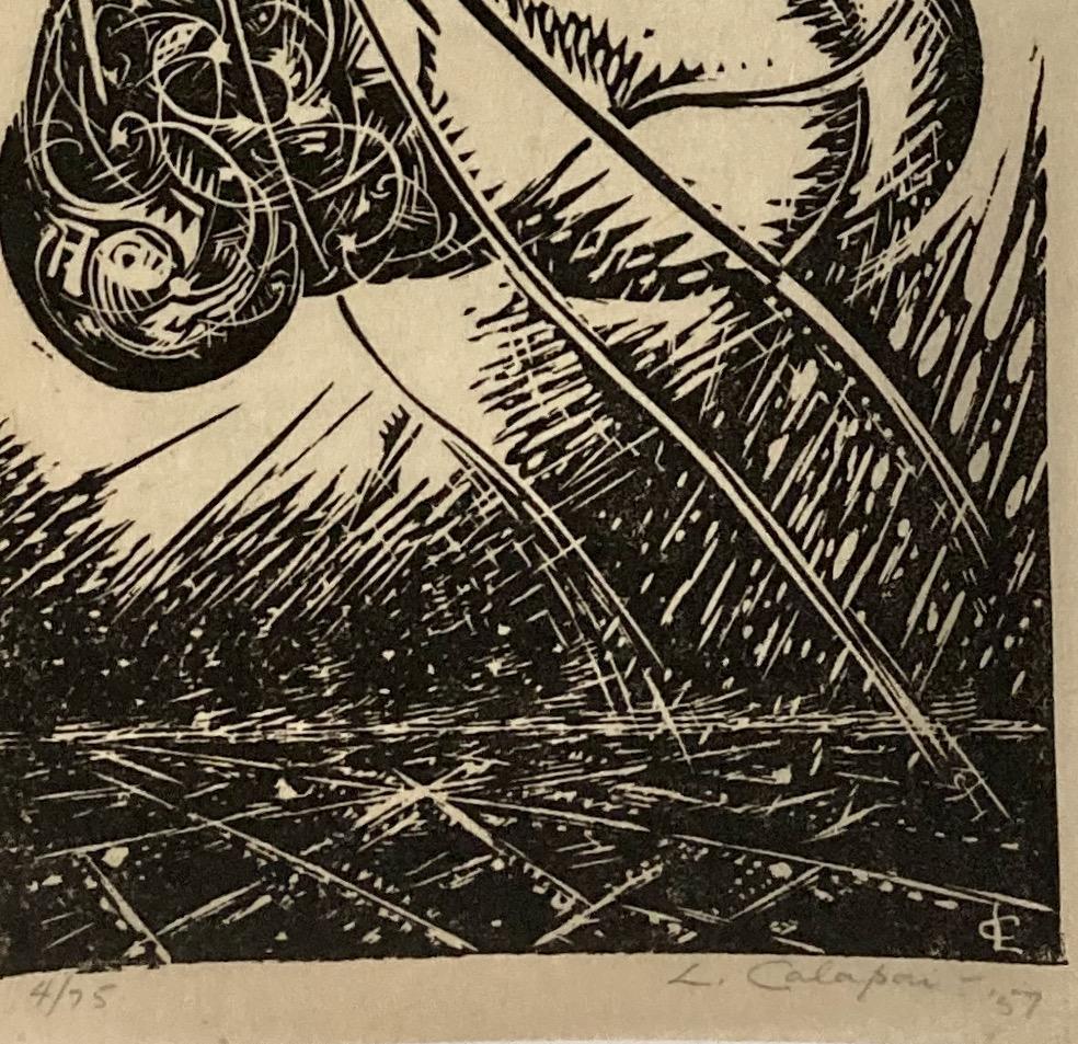 Letterio Calapai, (Sky Abstraction), 1957, mid-century wood engraving For Sale 4