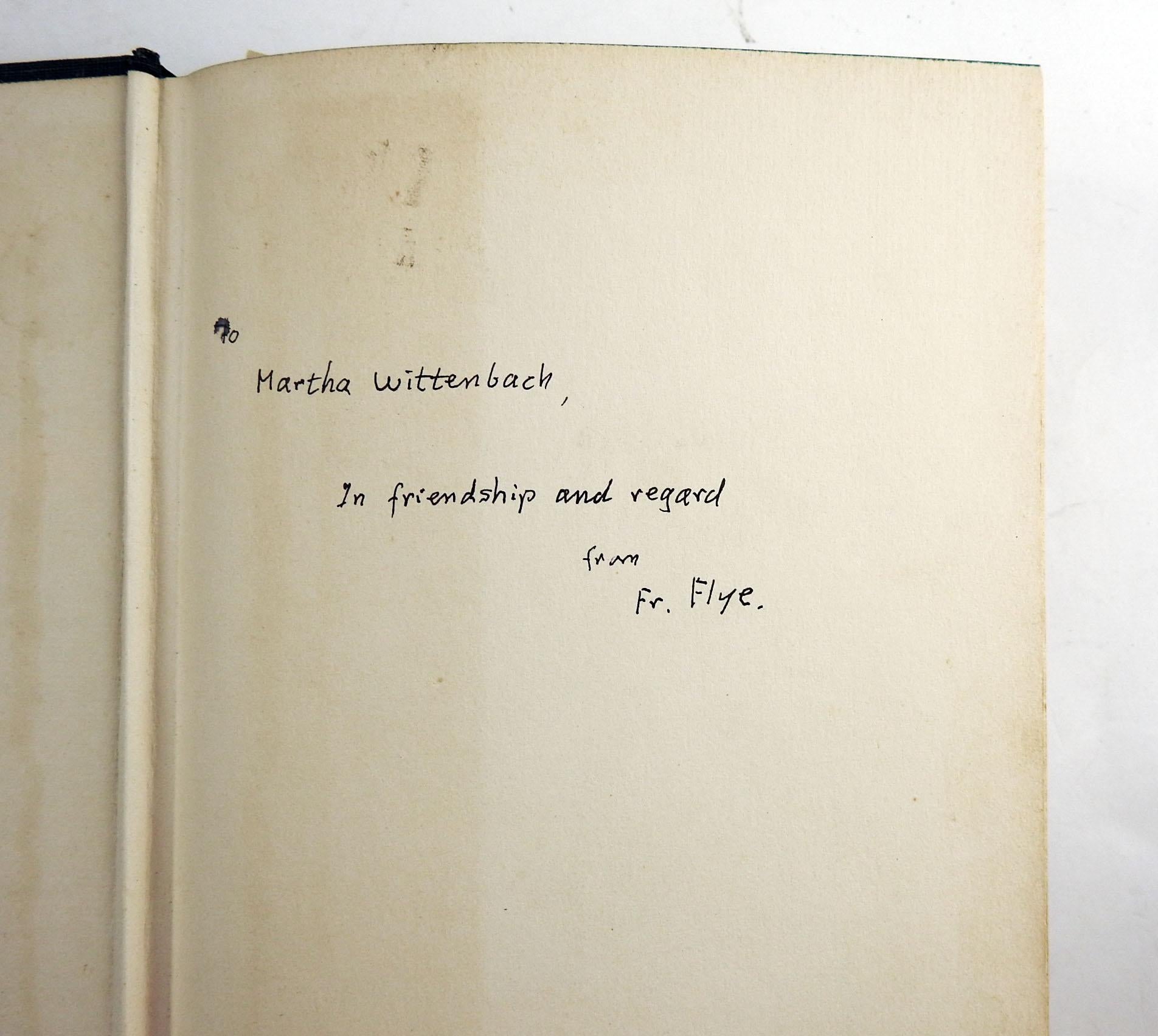 Letters of James Agee to Father Flye. New York: George Braziller, 1962. 1st Edition signed and inscribed by Father Flye. Blue cloth binding, dust jacket. Shelf wear, chips and spots to dust jacket. Also included are handwritten manuscript fragments