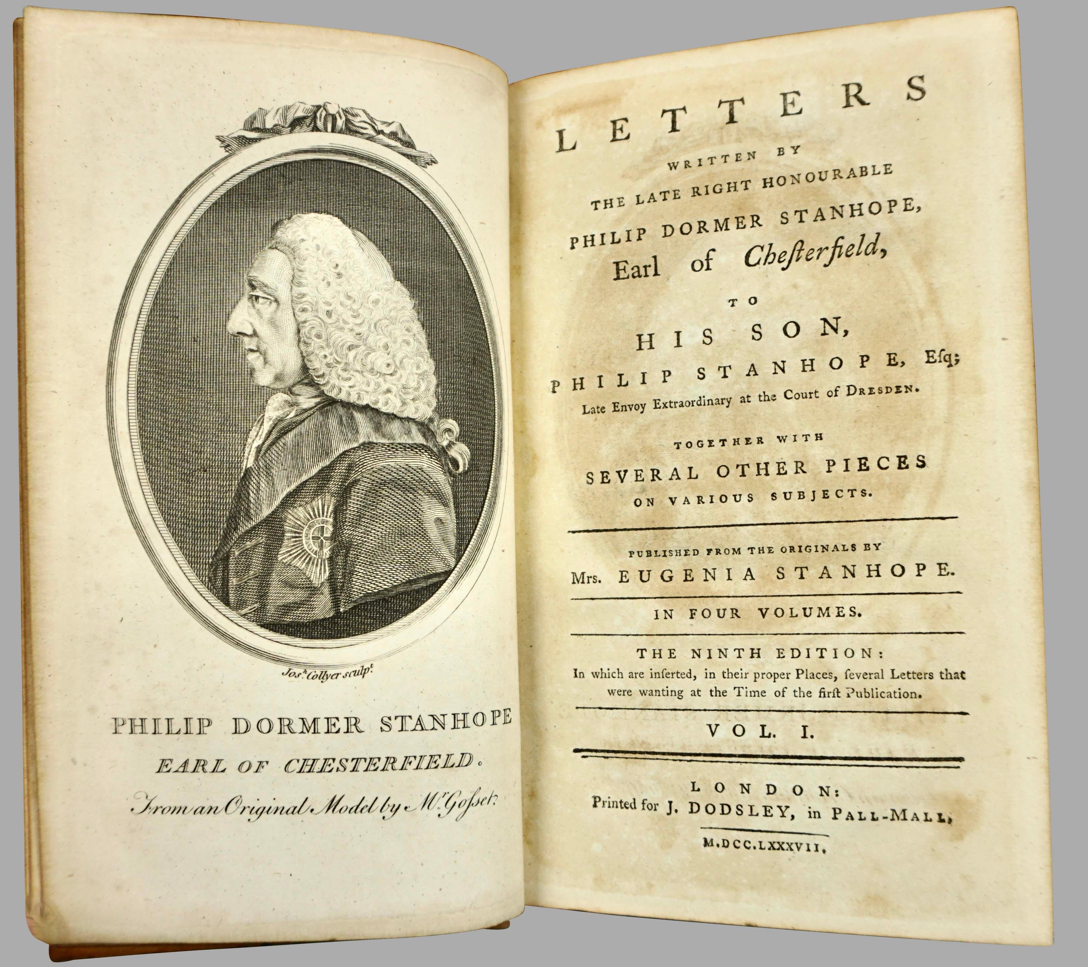 English Letters of the Earl of Chesterfield to His Son in 4 Volumes Published 1787