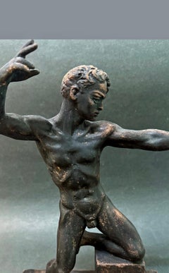 "Liberare l'Arrow", rara scultura con nudo maschile di Csizmadia, Ungheria