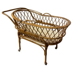 Vintage 1990s wicker and bamboo baby crib bed