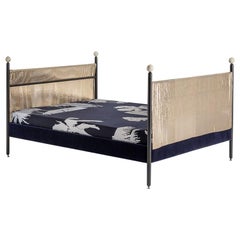 Letto 134 Bed in Painted Metal, Steel and Golden Mesh Decoration by Dimoremilano