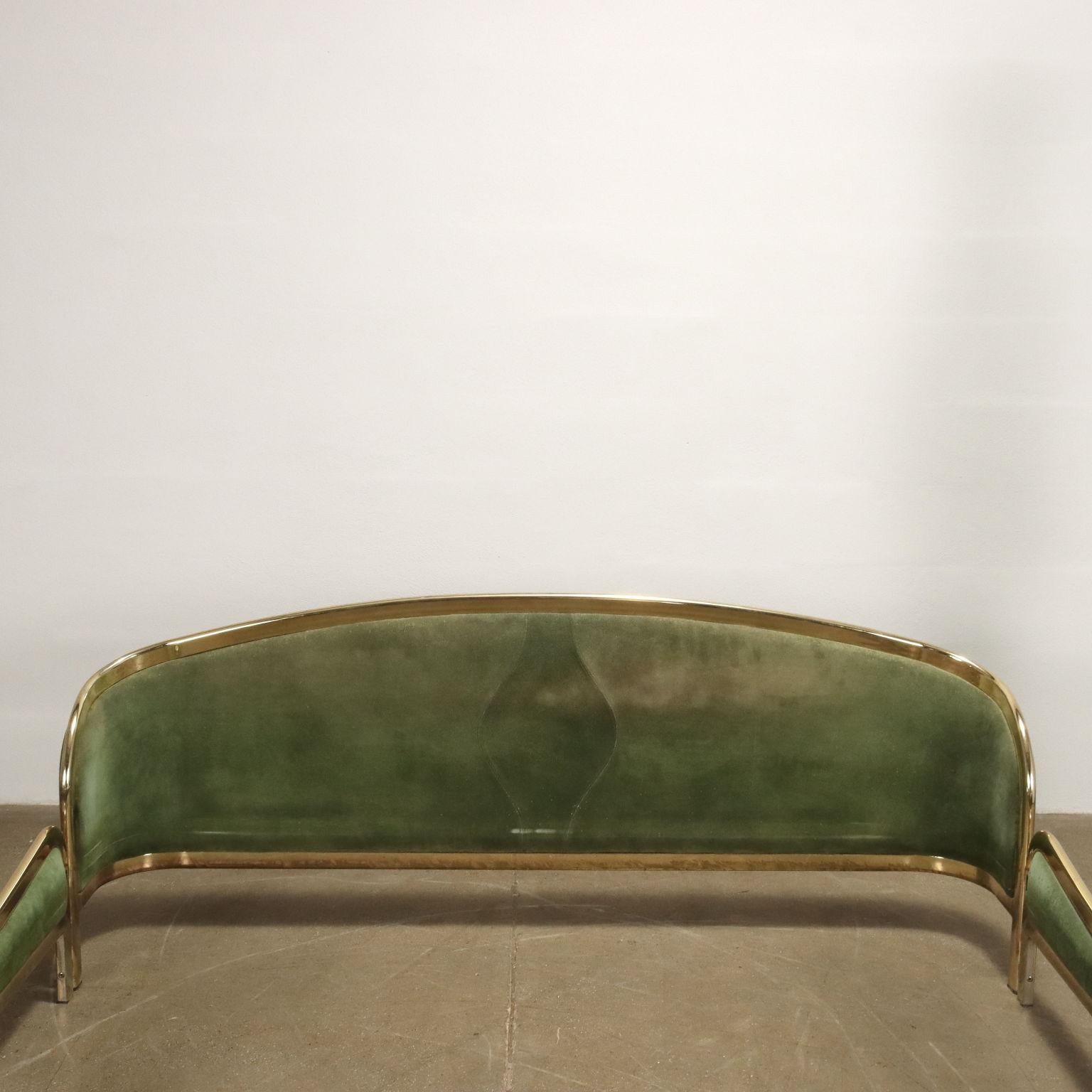 Mid-Century Modern Bed 70s-80s Brass Suede Leather