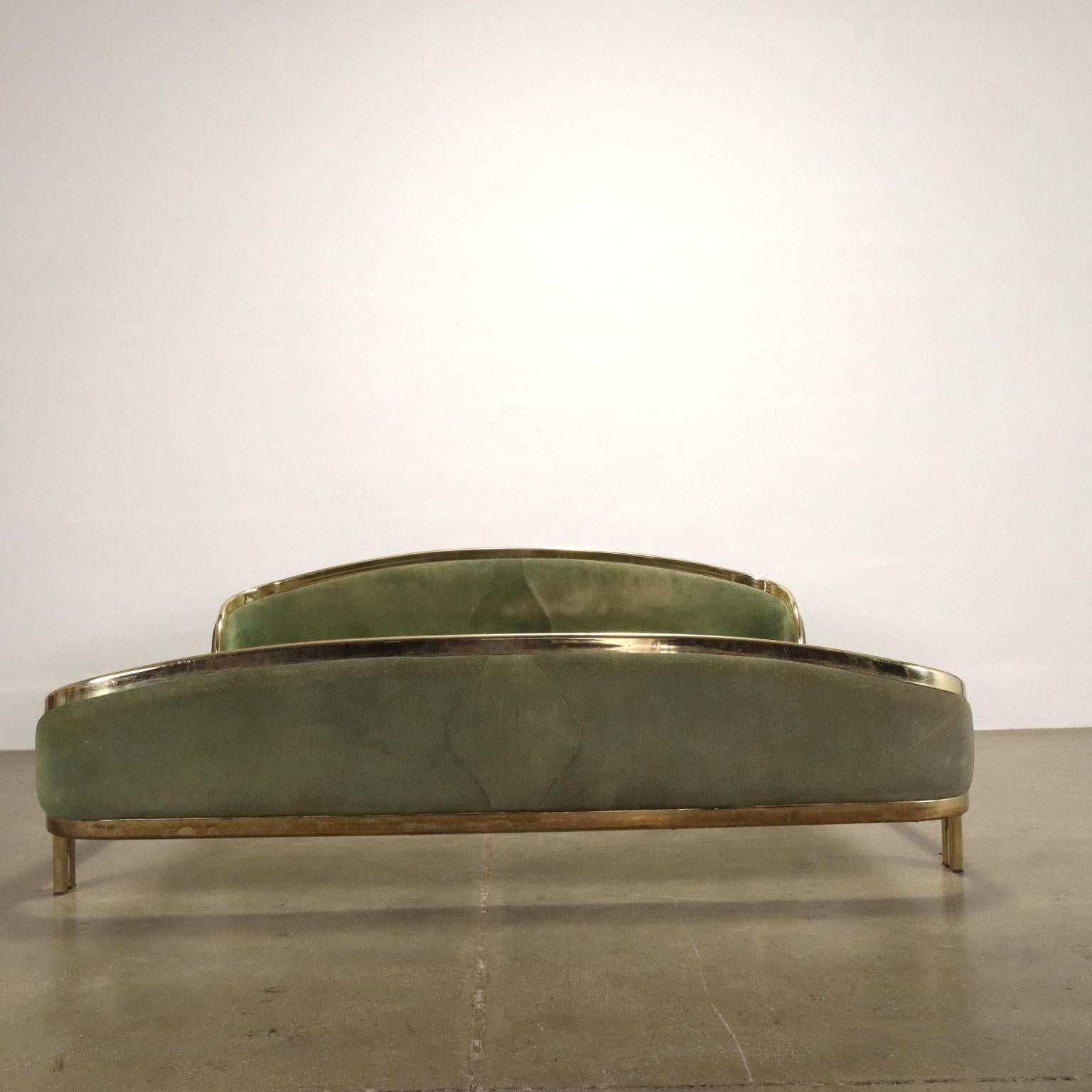 Italian Bed 70s-80s Brass Suede Leather