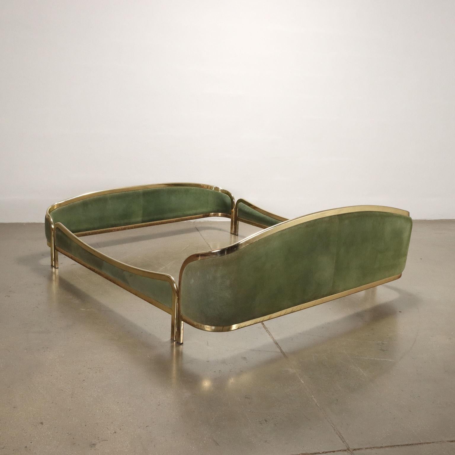 Late 20th Century Bed 70s-80s Brass Suede Leather