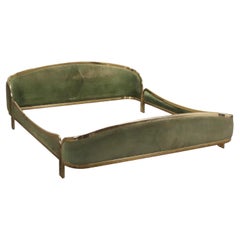 Bed 70s-80s Brass Suede Leather