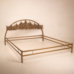 Luciano Frigerio Brutalist Aurora Sculptural King Size Bed Frame In Brass