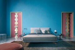 Letto Avant-Après Queen Size Bed in AT192 Light Grey Upholstery by Sergio Bicego