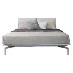 Letto Avant-Après Queen Size Bed in AT192 Light Grey Upholstery by Sergio Bicego
