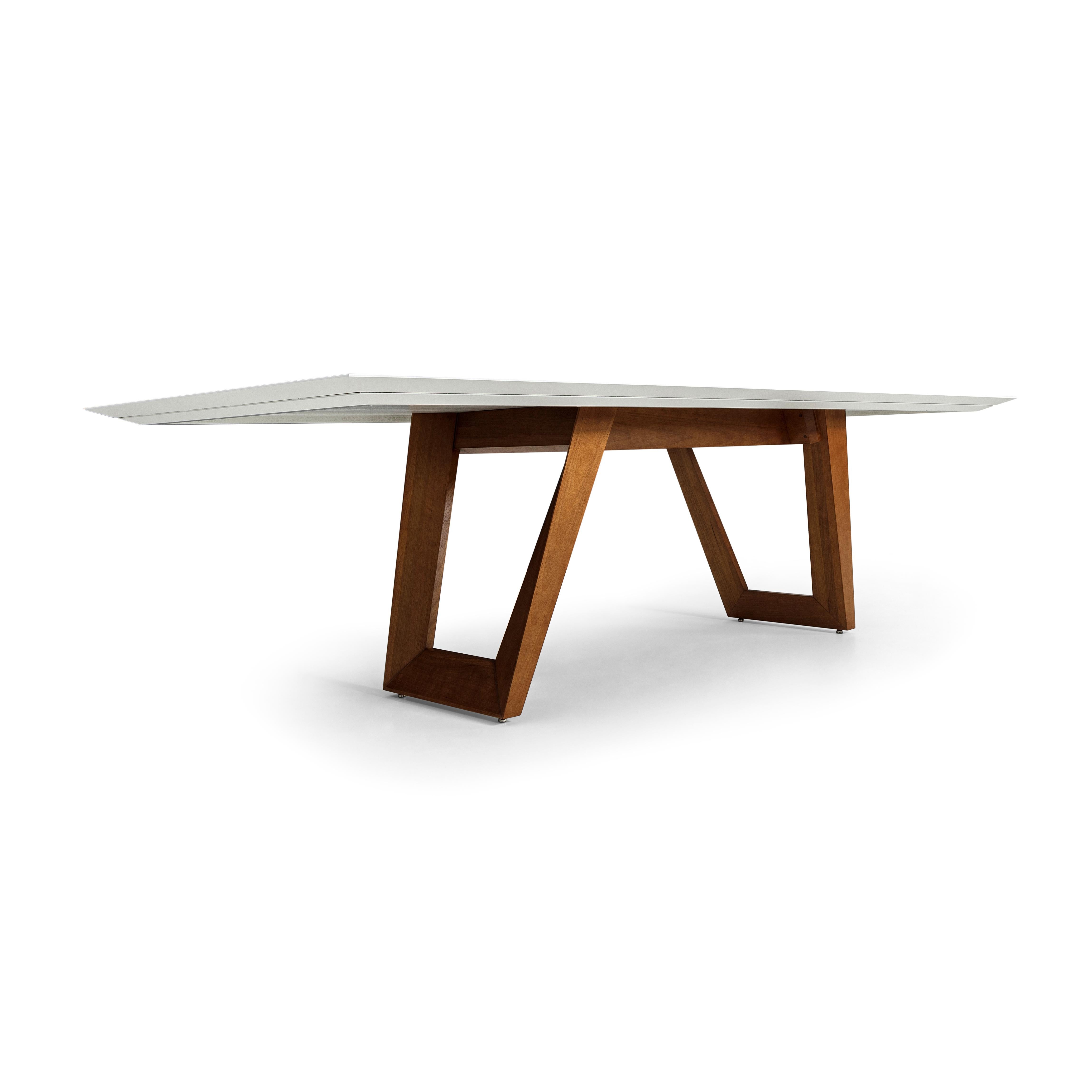 Brazilian Letto Dining Table with Chamfered White Oak Veneered Top and Oak Solid Wood Base