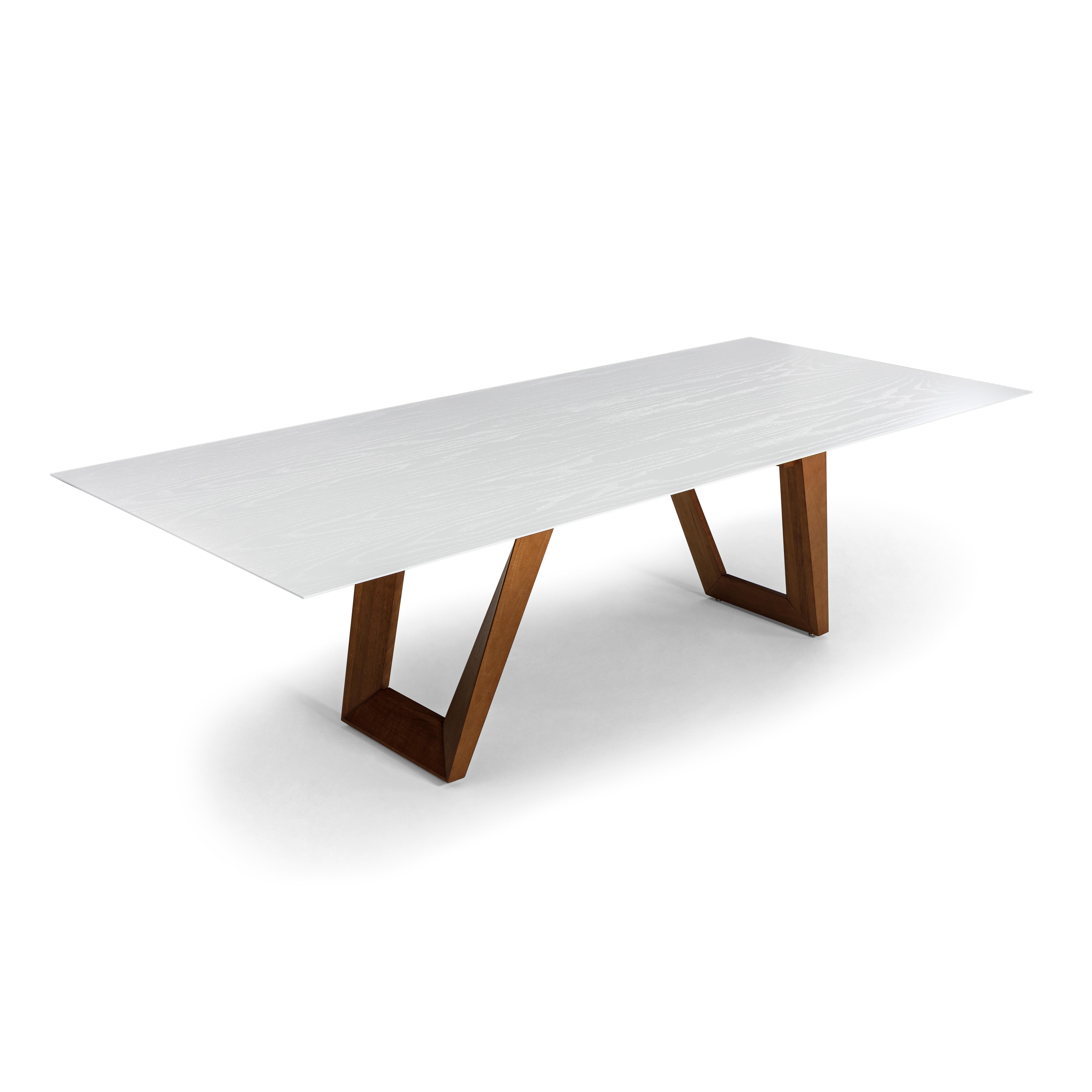 Contemporary Letto Dining Table with Chamfered White Oak Veneered Top and Oak Solid Wood Base