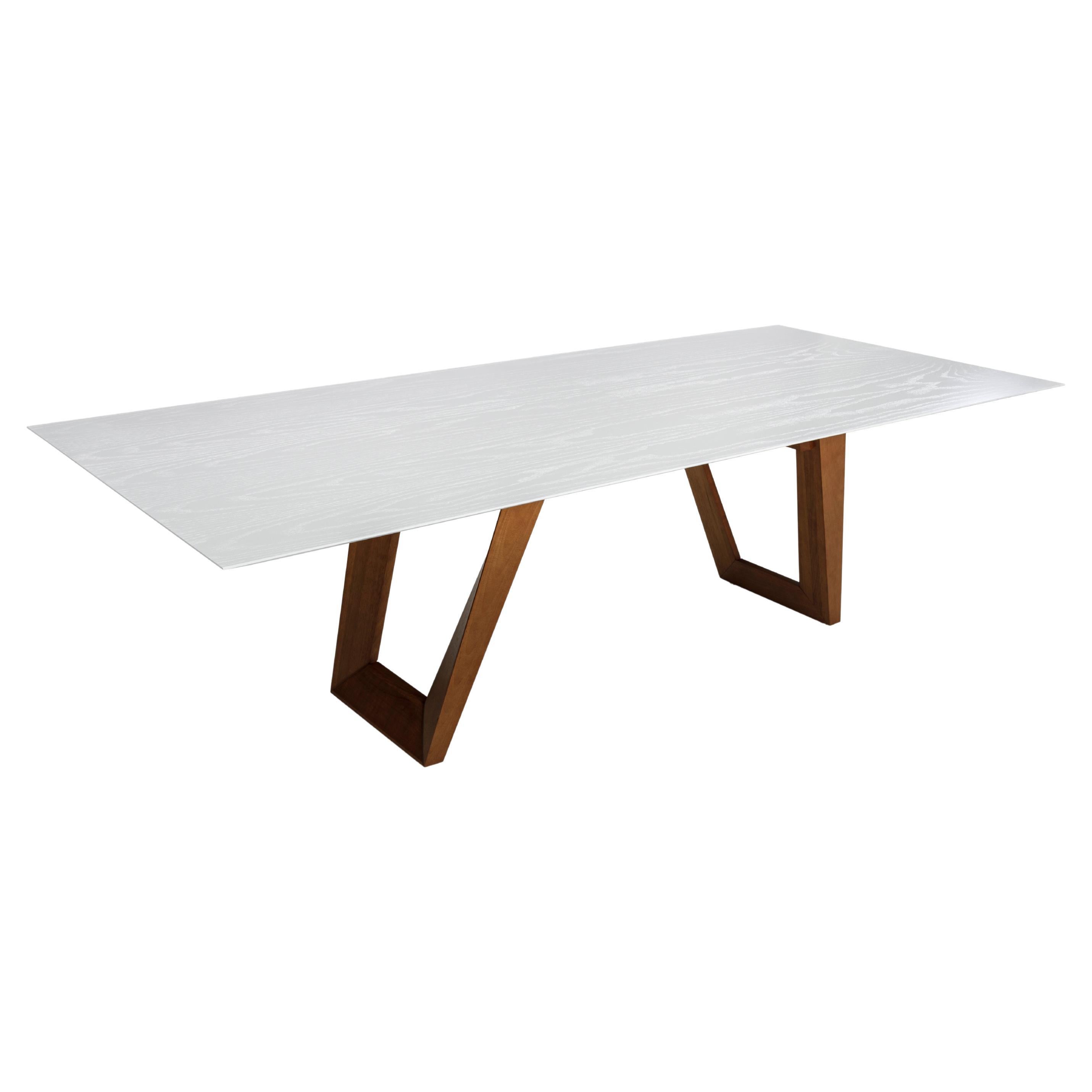 Letto Dining Table with Chamfered White Oak Veneered Top and Oak Solid Wood Base