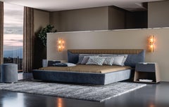 Letto Libra, sospeso con inserto testata personalzzabile plissè o liscio