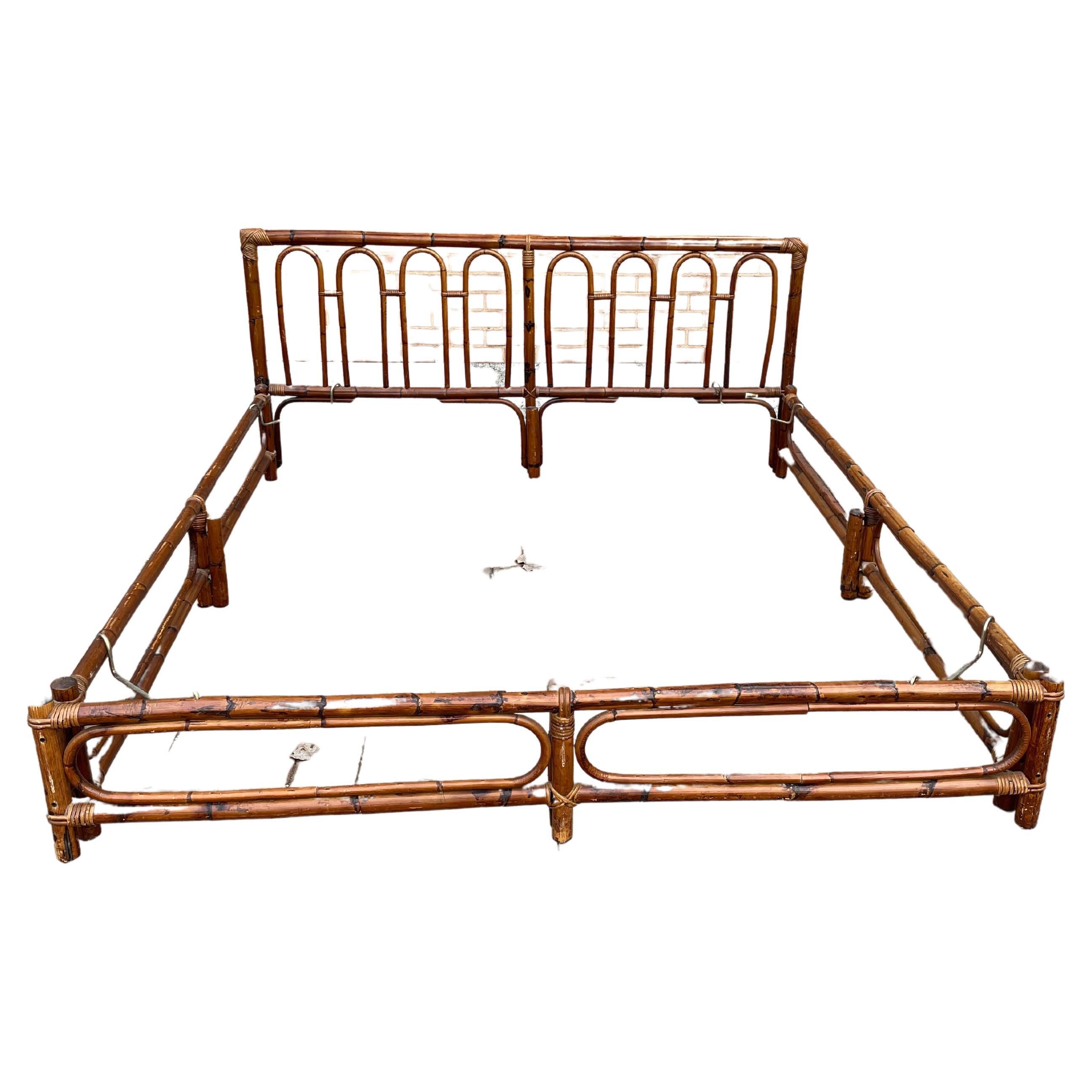 1970s bamboo double bed, branded Dal Vera, Italy For Sale