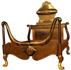 Mahogany double bed 1850s Empire period inlaid and gilded