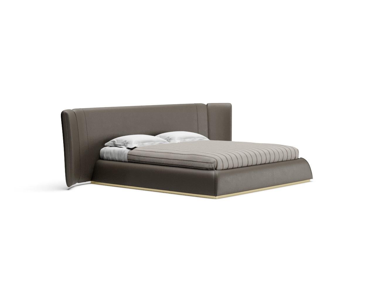 Morrison 180x200 nubuck leather bed with one-movement bed base For Sale 1