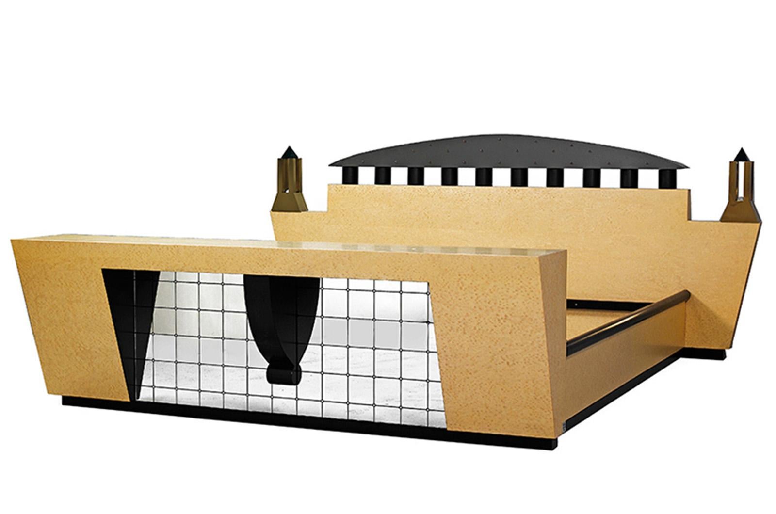 This double bed designed by architect and designer Michael Graves for Memphis Milan in 1982 is an important piece of postmodern design. It also illustrates how Graves himself transferred architectural forms and aesthetics from large-scale projects