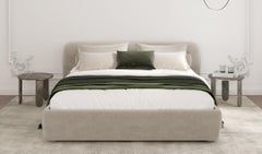 Stone bed, with upholstered headboard