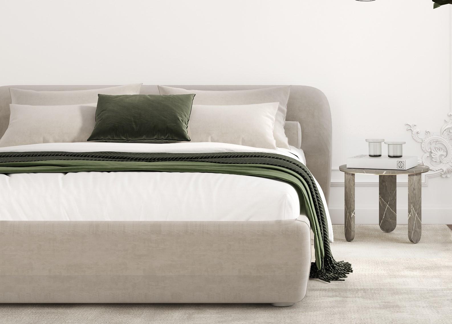 Modern Stone bed, with upholstered headboard For Sale