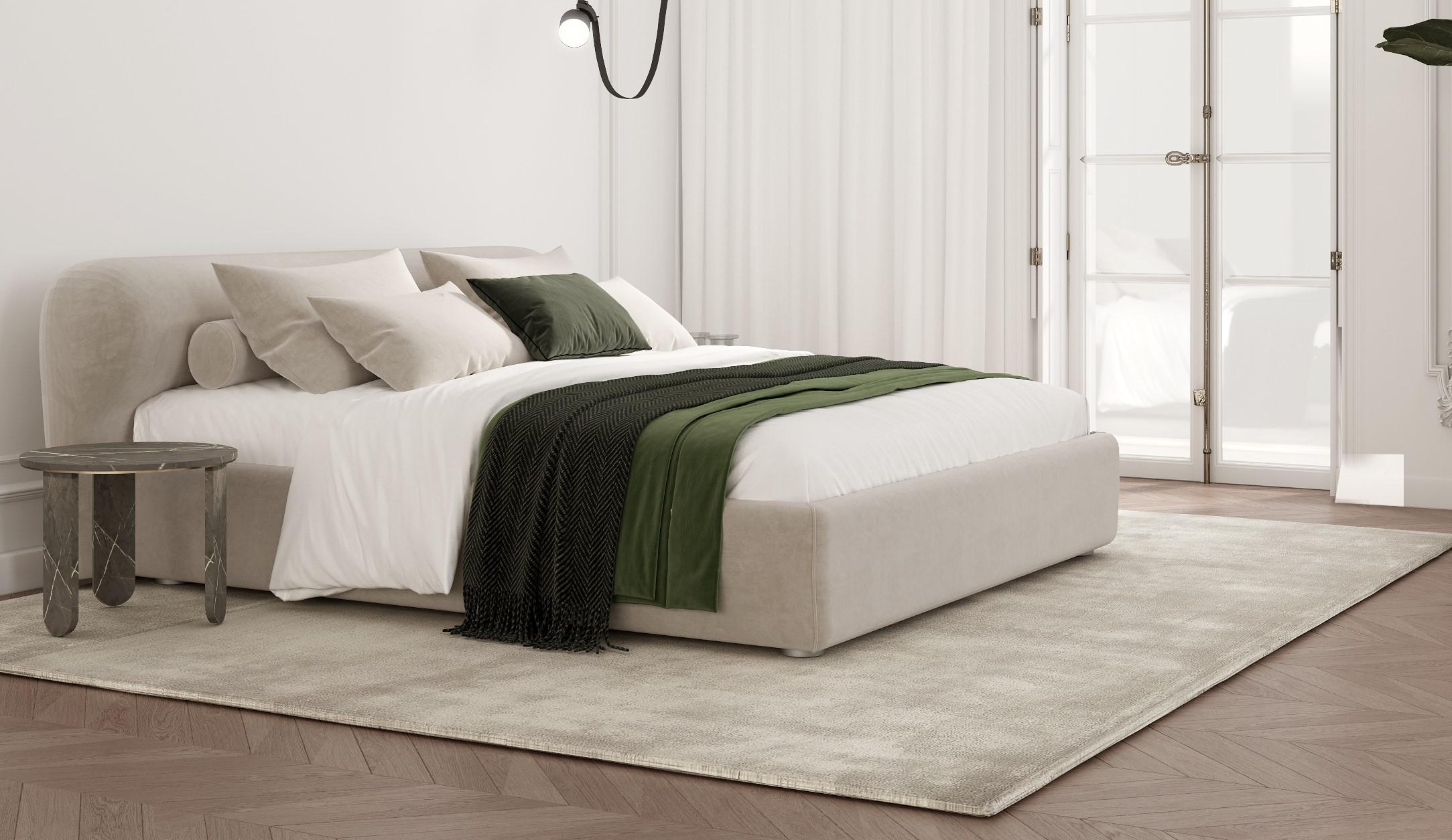 Italian Stone bed, with upholstered headboard For Sale