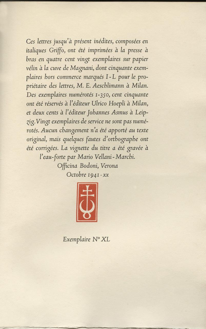 Paper Lettres à une amie vénitienne,  by Rainer Maria Rilke – OFFICINA BODONI For Sale