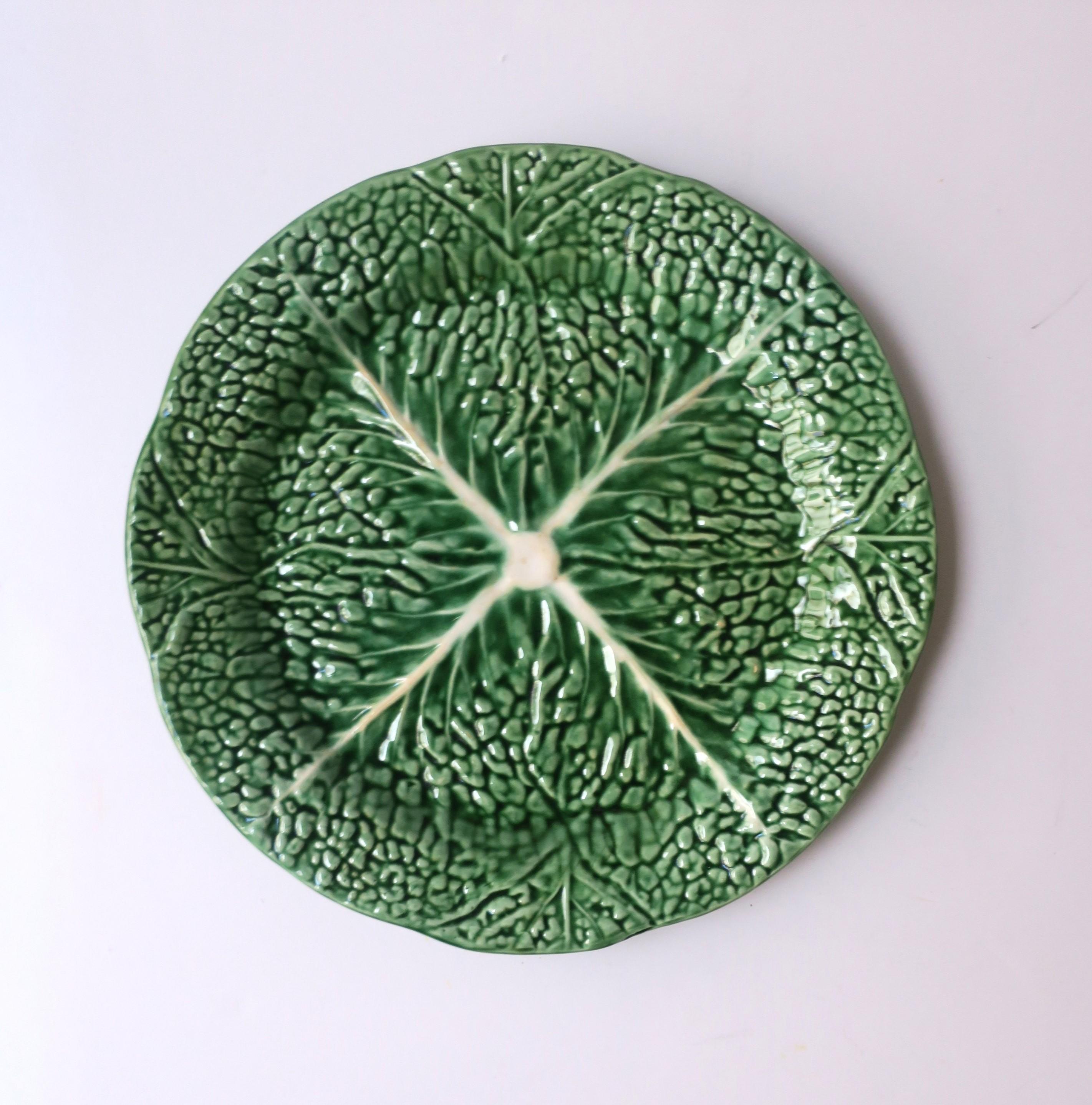 Portuguese Lettuce or Cabbage Leaf Plates Green and White, Set of 4 For Sale